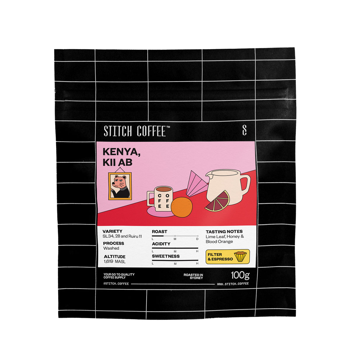Kenya, Kii AB 100g coffee bag front