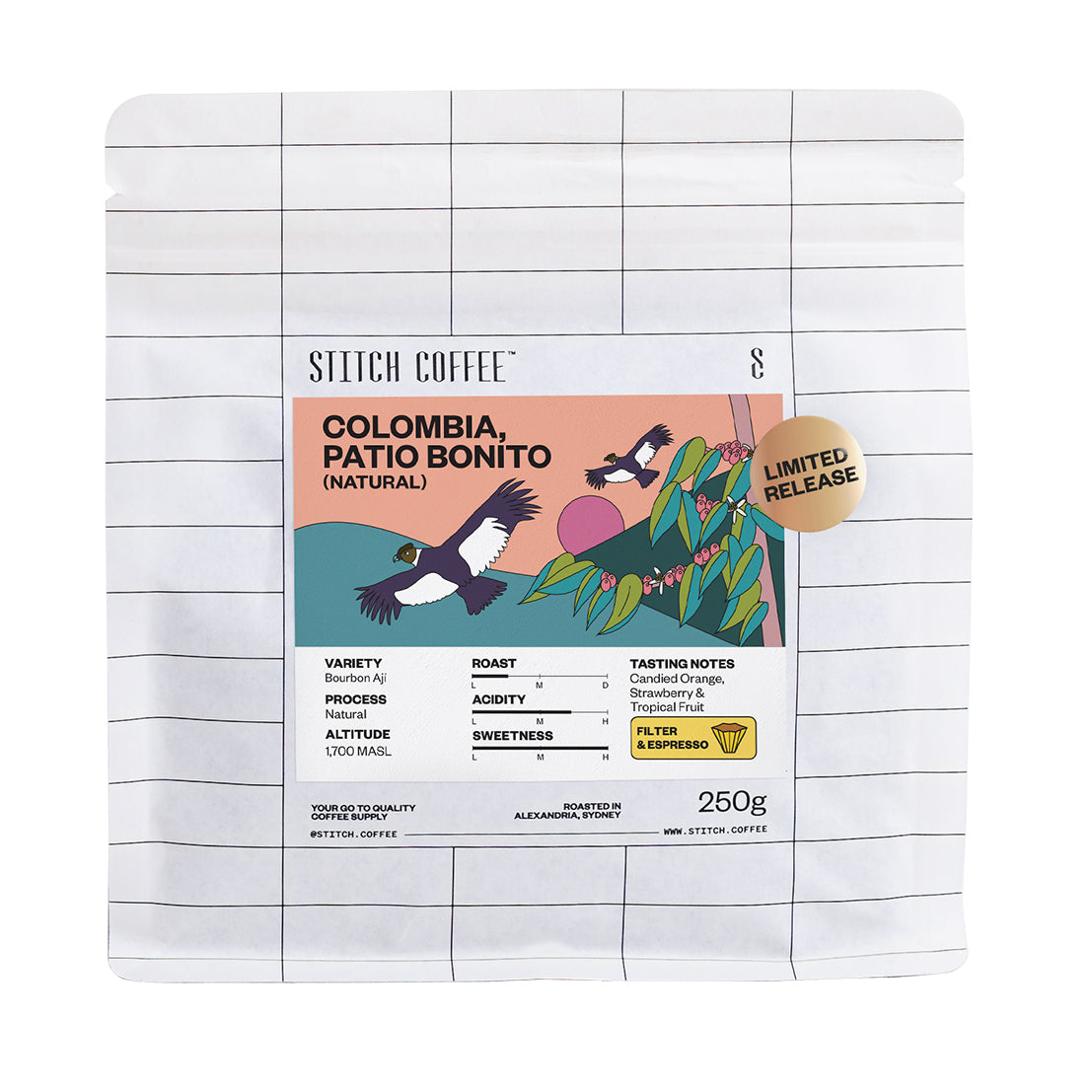 Colombia, Patio Bonito (Natural) 250g coffee bag front