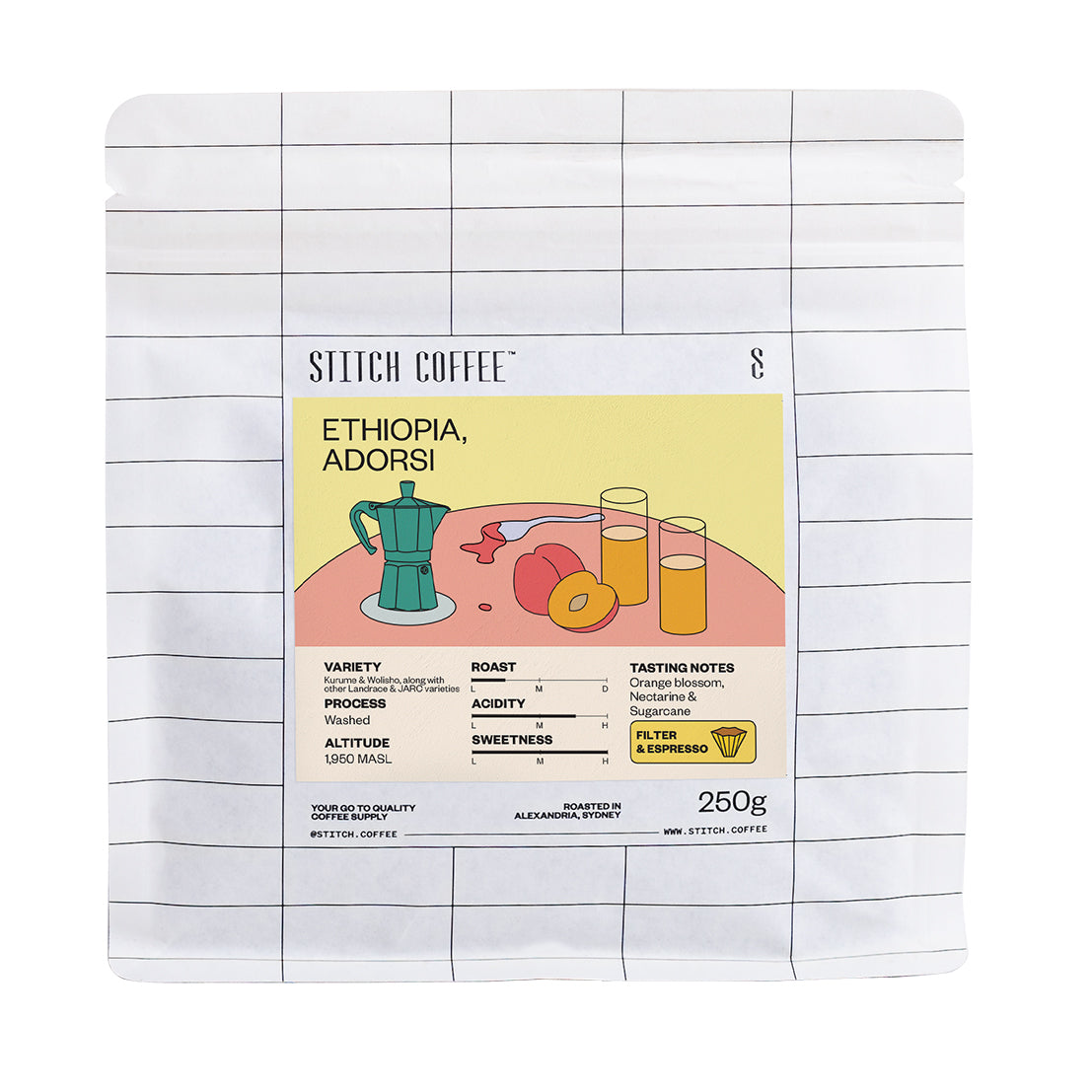 Ethiopia, Adorsi 250g coffee bag, front
