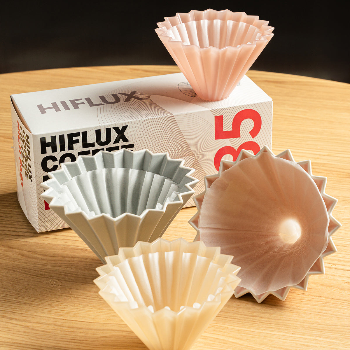 HiFlux Wave Paper Filters 185 box with ORIGAMI drippers
