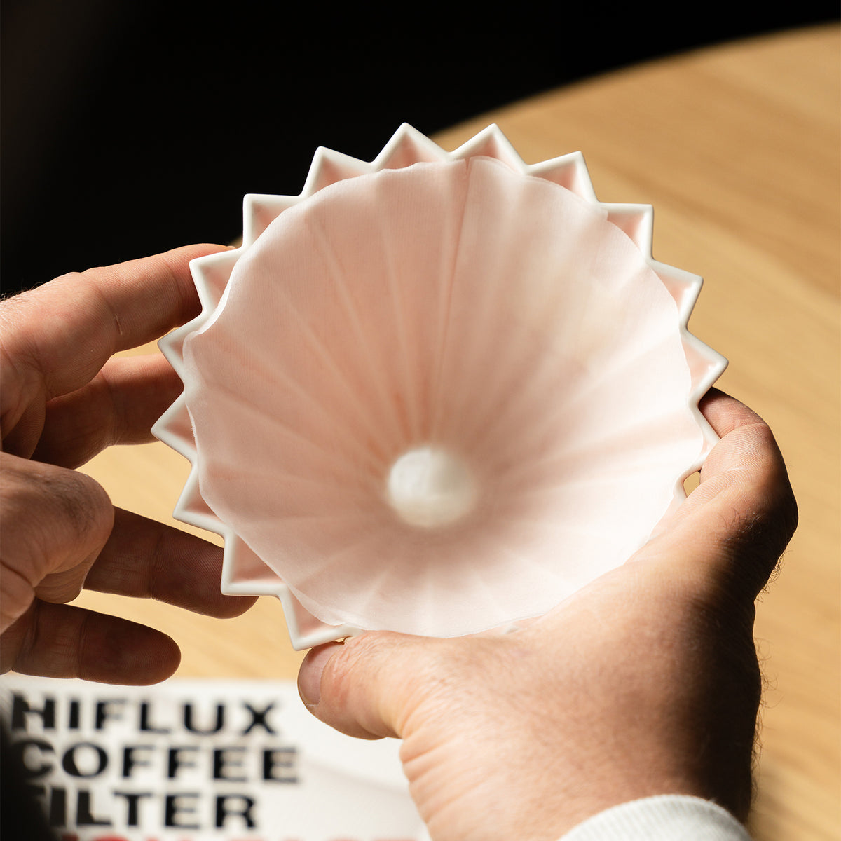 HiFlux V Shape paper filter fitted in an ORIGAMI dripper