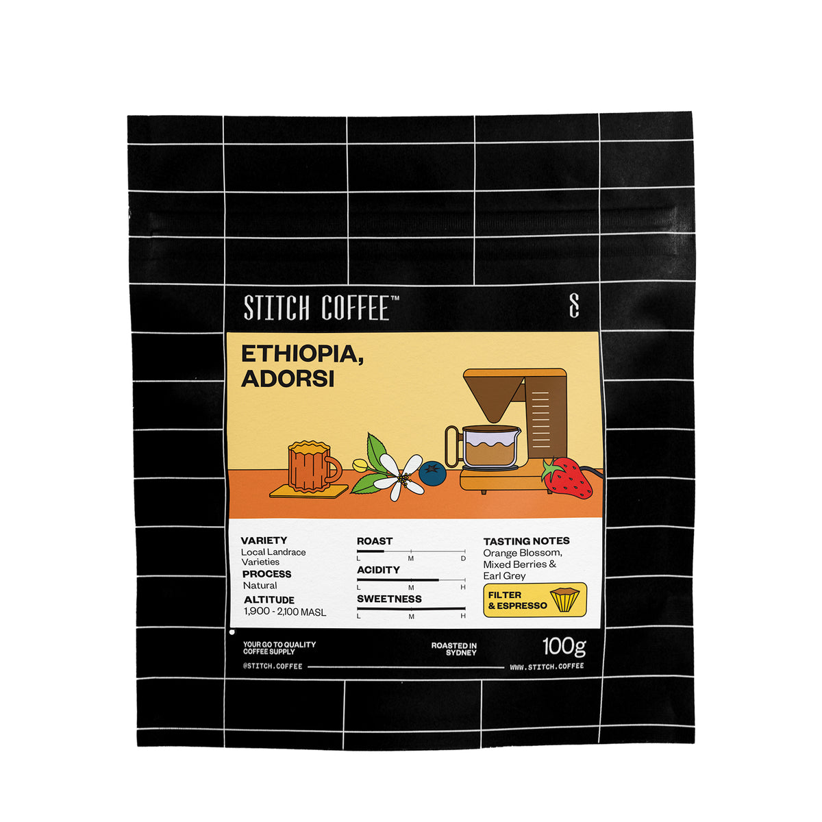 Ethiopia, Adorsi 100g coffee bag front