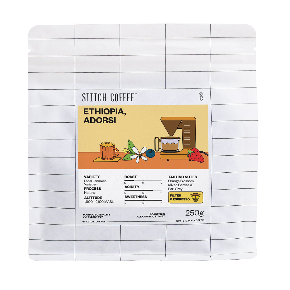 Ethiopia, Adorsi 250g coffee bag front