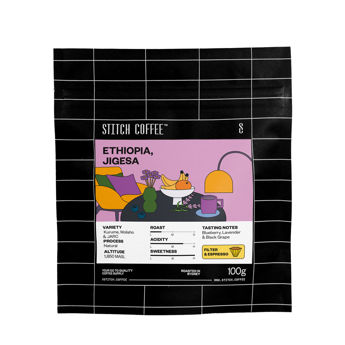 Stitch Coffee Ethiopia Jigesa 100g bag front